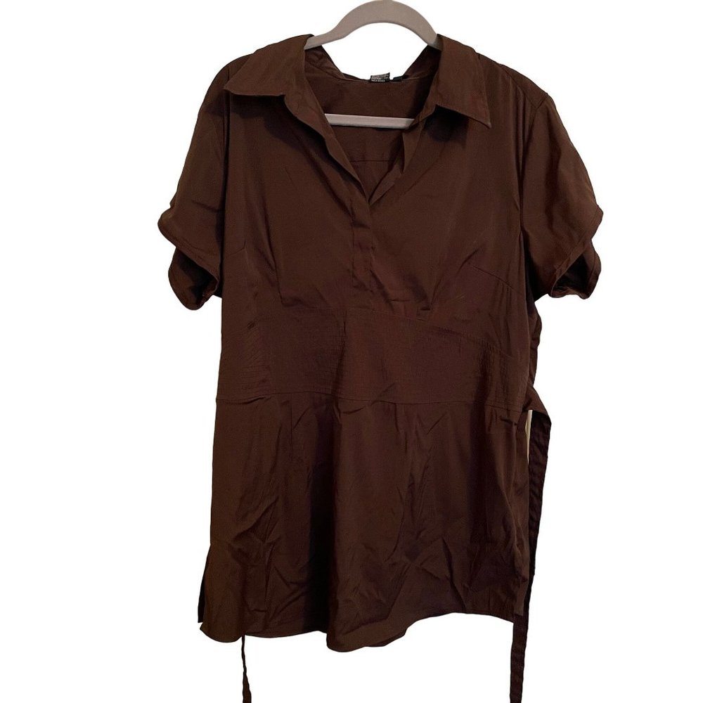 Cotton Express‎ blouse size 2x flex empire cut waist tie